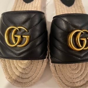 Gucci Nappa Matelasse GG Marmont Espadrille Slide Sandals